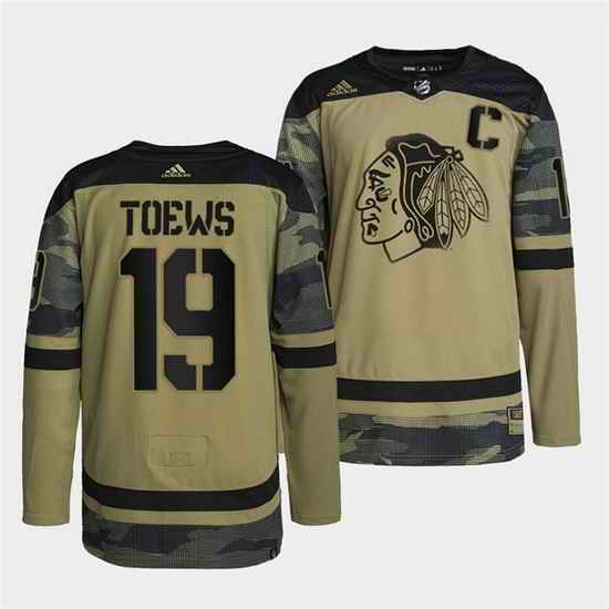 Men Chicago Blackhawks #19 Jonathan Toews 2022 Camo Military Appreciation Night White Stitched jersey