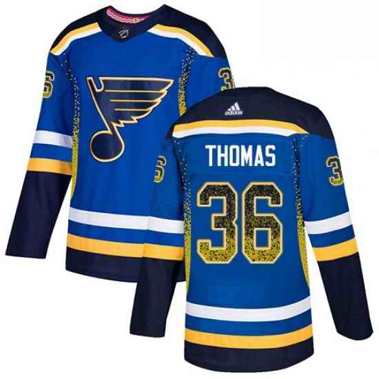 Mens Adidas St Louis Blues #36 Robert Thomas Authentic Blue Drift Fashion NHL Jersey