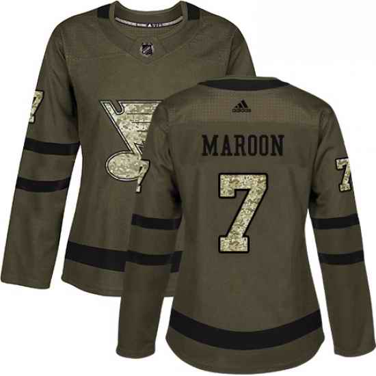 Womens Adidas St Louis Blues #7 Patrick Maroon Authentic Green Salute to Service NHL Jersey