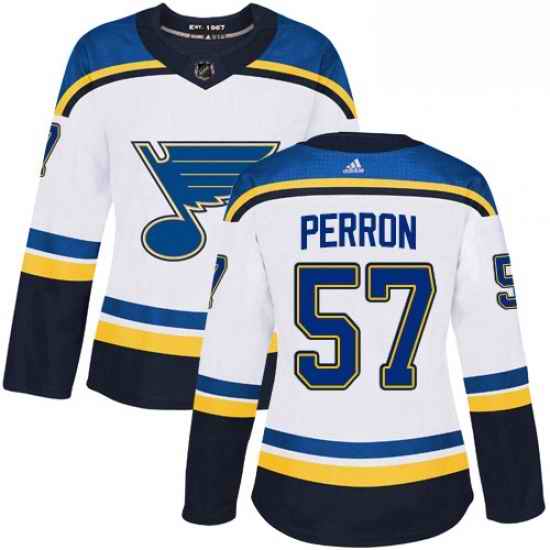 Womens Adidas St Louis Blues #57 David Perron Authentic White Away NHL Jersey