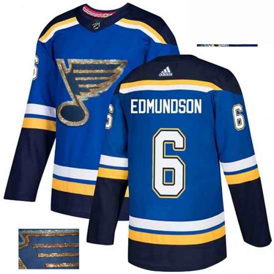 Mens Adidas St Louis Blues #6 Joel Edmundson Authentic Royal Blue Fashion Gold NHL Jersey