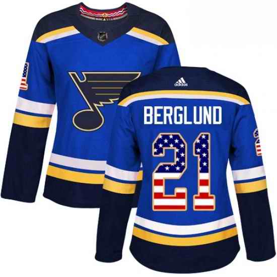 Womens Adidas St Louis Blues #21 Patrik Berglund Authentic Blue USA Flag Fashion NHL Jersey