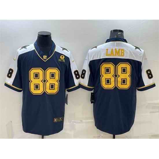 Men Dallas Cowboys #88 CeeDee Lamb Navy Gold Edition With 1960 Patch Limited Stitched Football Jersey