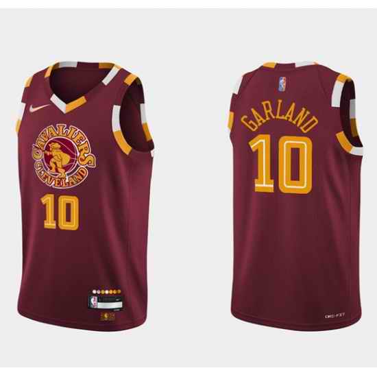 Men Cleveland Cavaliers #10 Darius Garland Wine Red 2021 2022 75th Anniversary City Edition Swingman Stitched Jersey