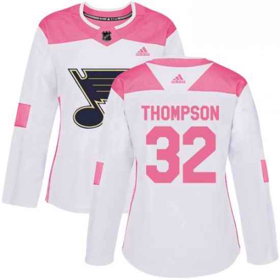 Womens Adidas St Louis Blues #32 Tage Thompson Authentic WhitePink Fashion NHL Jersey
