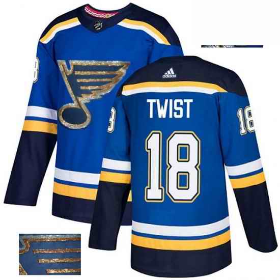 Mens Adidas St Louis Blues #18 Tony Twist Authentic Royal Blue Fashion Gold NHL Jersey
