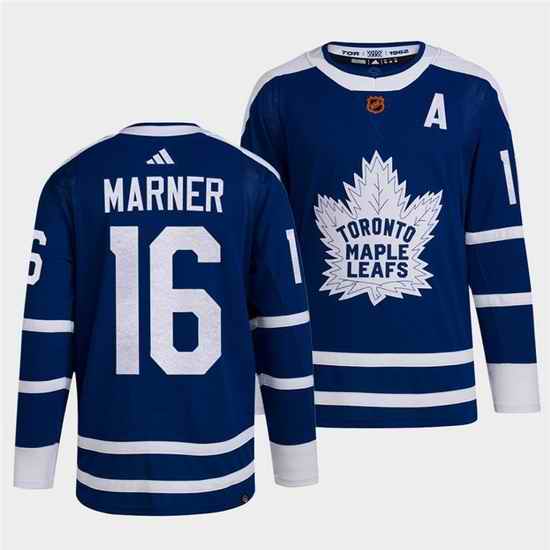 Men Toronto Maple Leafs Black #16 Mitch Marner Blue 2022 Reverse Retro Stitched Jersey