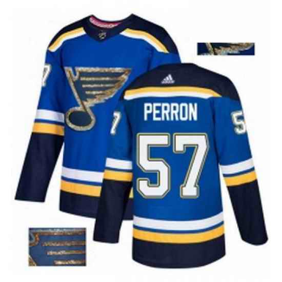 Mens Adidas St Louis Blues #57 David Perron Authentic Royal Blue Fashion Gold NHL Jersey