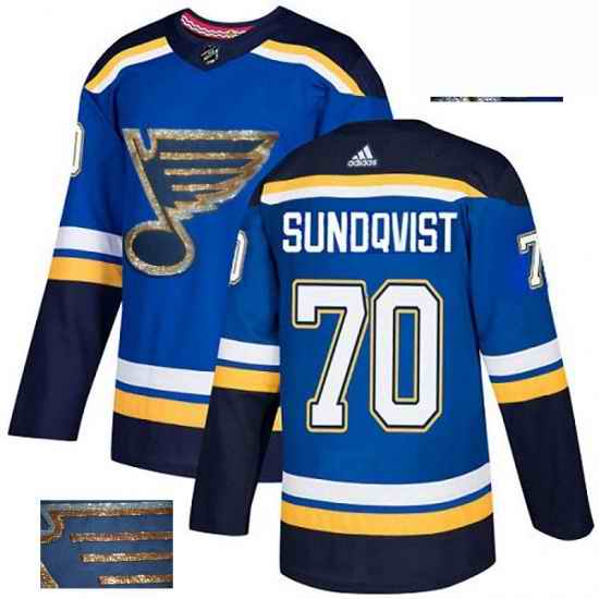 Mens Adidas St Louis Blues #70 Oskar Sundqvist Authentic Royal Blue Fashion Gold NHL Jersey
