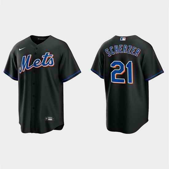 Men New York Mets #21 Max Scherzer Black Cool Base Stitched Baseball jersey