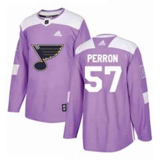 Mens Adidas St Louis Blues #57 David Perron Authentic Purple Fights Cancer Practice NHL Jersey
