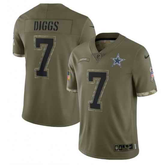 Men Dallas Cowboys #7 Trevon Diggs Olive 2022 Salute To Service Limited Stitched Jersey