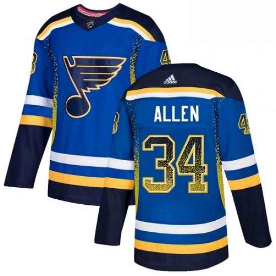 Mens Adidas St Louis Blues #34 Jake Allen Authentic Blue Drift Fashion NHL Jersey
