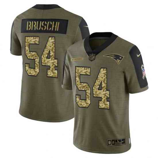 Men New England Patriots #54 Tedy Bruschi 2021 Salute To Service Olive Camo Limited Stitched Jersey