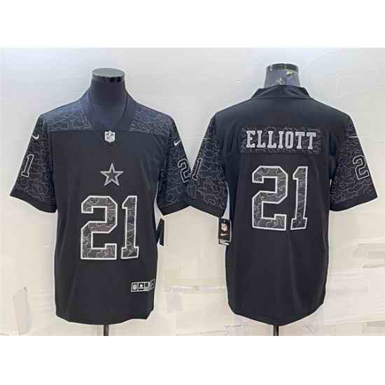 Men Dallas Cowboys #21 Ezekiel Elliott Black Reflective Limited Stitched Football Jersey