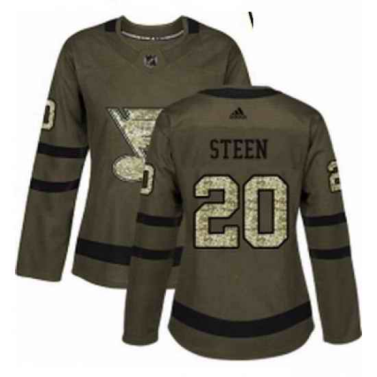 Womens Adidas St Louis Blues #20 Alexander Steen Authentic Green Salute to Service NHL Jersey