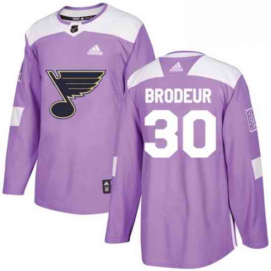 Mens Adidas St Louis Blues #30 Martin Brodeur Authentic Purple Fights Cancer Practice NHL Jersey