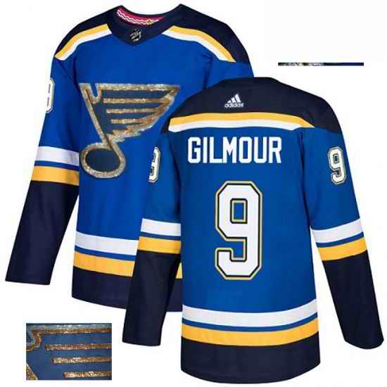 Mens Adidas St Louis Blues #9 Doug Gilmour Authentic Royal Blue Fashion Gold NHL Jersey