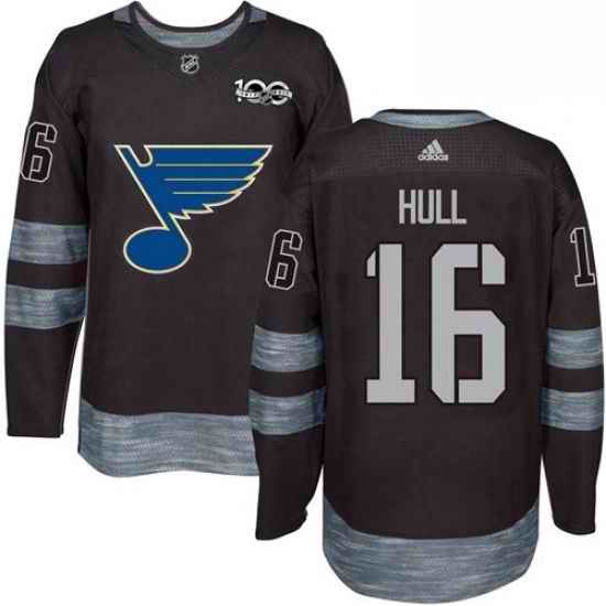 Mens Adidas St Louis Blues #16 Brett Hull Authentic Black 1917 2017 100th Anniversary NHL Jersey