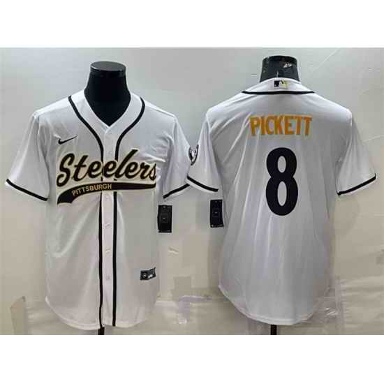 Men Pittsburgh Steelers #8 Kenny Pickett White With Patch Cool Base Stitched Baseball Jersey