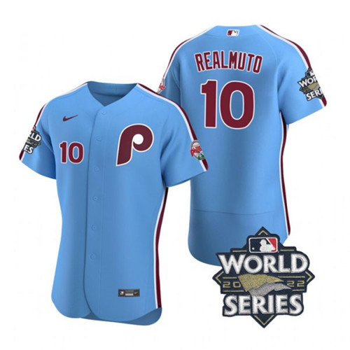 Phillies #10 J.T. Realmuto Blue Nike 2022 World Series Flexbase Jersey