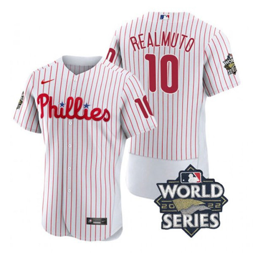 Phillies #10 J.T. Realmuto White Nike 2022 World Series Flexbase Jersey