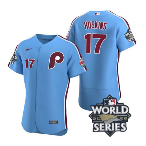 Phillies #17 Rhys Hoskins Blue Nike 2022 World Series Flexbase Jersey