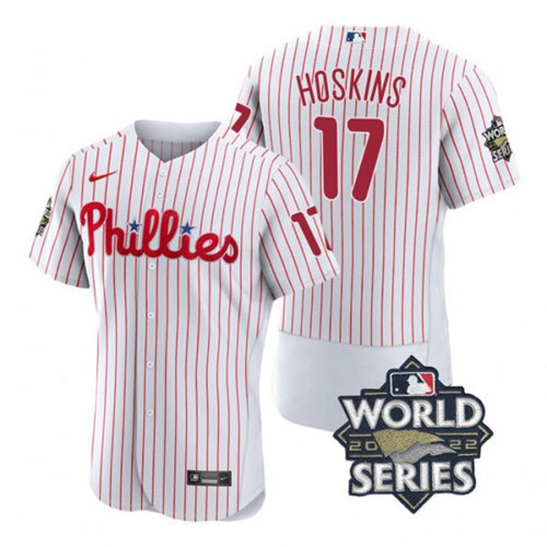 Phillies #17 Rhys Hoskins White Nike 2022 World Series Flexbase Jersey