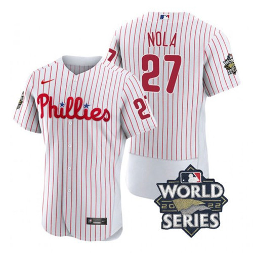 Phillies #27 Aaron Nola White Nike 2022 World Series Flexbase Jersey