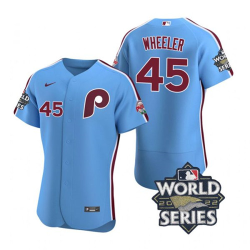 Phillies #45 Zack Wheeler Blue Nike 2022 World Series Flexbase Jersey