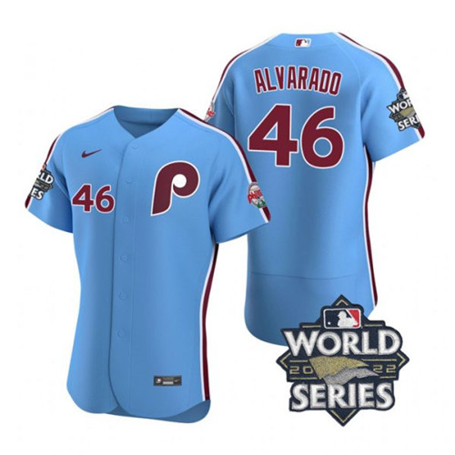 Phillies #46 Jose Alvarado Blue Nike 2022 World Series Flexbase Jersey