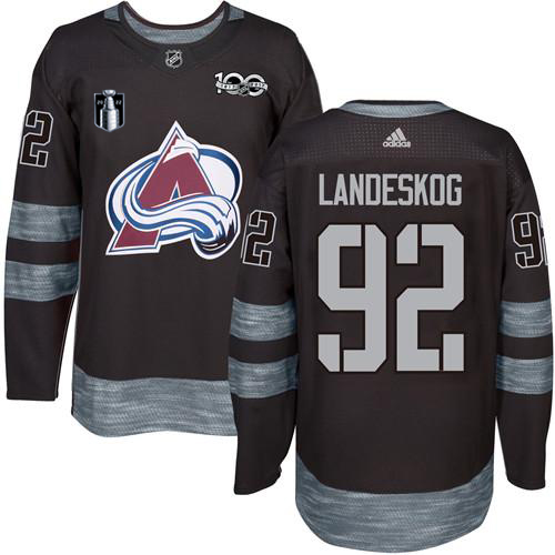 Adidas Colorado Avalanche #92 Gabriel Landeskog Black 2022 Stanley Cup Final Patch 100th Anniversary Stitched NHL Jersey Men’s
