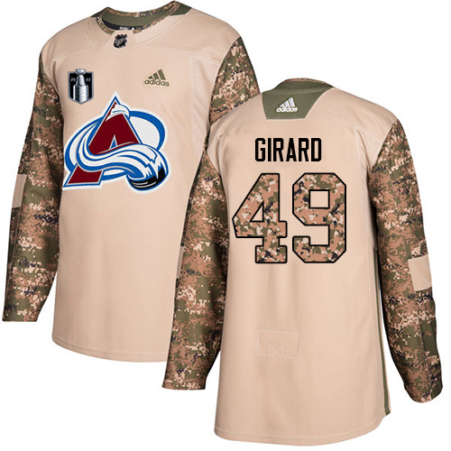 Adidas Colorado Avalanche #49 Samuel Girard Camo 2022 Stanley Cup Final Patch Authentic Veterans Day Stitched NHL Jersey Men’s