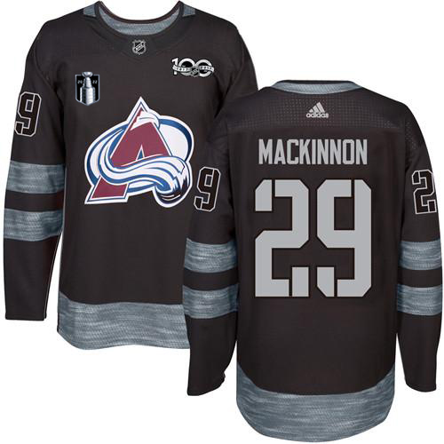 Adidas Colorado Avalanche #29 Nathan MacKinnon Black 2022 Stanley Cup Final Patch 100th Anniversary Stitched NHL Jersey Men’s
