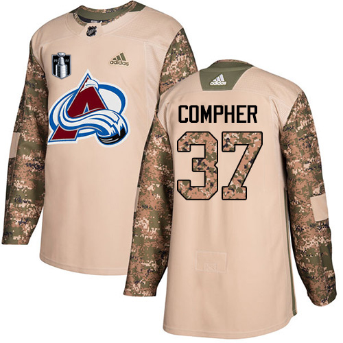 Adidas Colorado Avalanche #37 J.T. Compher Camo 2022 Stanley Cup Final Patch Authentic Veterans Day Stitched NHL Jersey Men’s