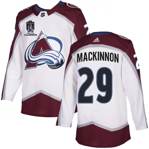 Adidas Colorado Avalanche #29 Nathan MacKinnon White 2022 Stanley Cup Champions Road Authentic Stitched NHL Jersey Men’s