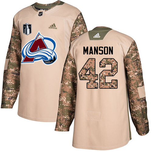 Adidas Colorado Avalanche #42 Josh Manson Camo 2022 Stanley Cup Final Patch Authentic Veterans Day Stitched NHL Jersey Men’s