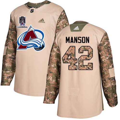 Adidas Colorado Avalanche #42 Josh Manson Camo Authentic 2022 Stanley Cup Champions Veterans Day Stitched NHL Jersey Men’s