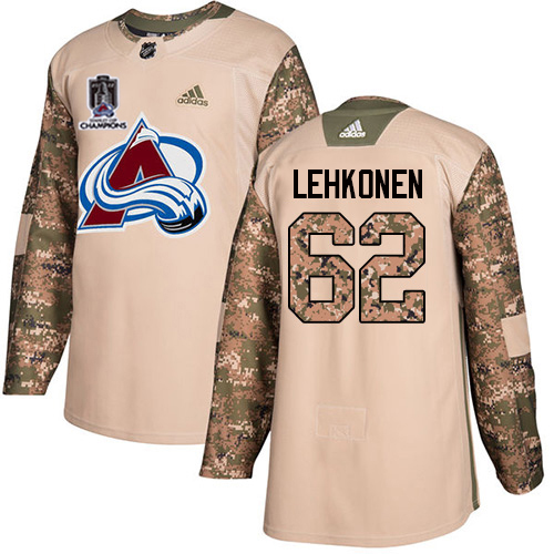 Adidas Colorado Avalanche #62 Artturi Lehkonen Camo Authentic 2022 Stanley Cup Champions Veterans Day Stitched NHL Jersey Men’s