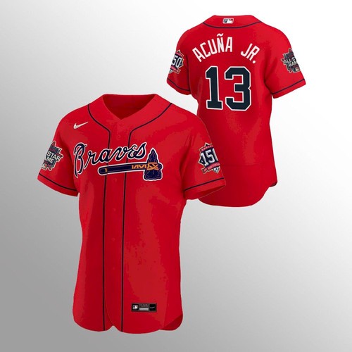 Atlanta Atlanta Braves #13 Ronald Acuna Jr. Men’s Nike 150th Anniversary 2021 World Series Authentic MLB Jersey – Red Men’s