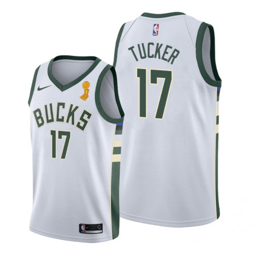 Nike Milwaukee Bucks #17 P.J. Tucker 2021 NBA Finals Champions Swingman Association Edition Jersey White Men’s