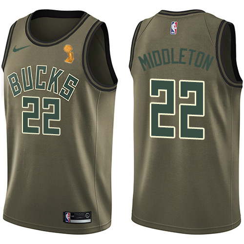 Nike Milwaukee Bucks #22 Khris Middleton 2021 NBA Finals Champions Swingman Salute to Service Jersey Green Men’s