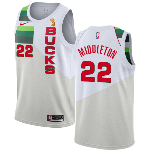 Nike Milwaukee Bucks #22 Khris Middleton 2021 NBA Finals Champions Swingman Earned Edition Jersey White Men’s