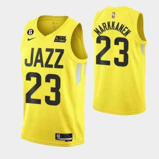 Men Utah Jazz 23 Lauri Elias Markkanen With No #6 Patch Yellow 2022 23 Association Edition Stitched Basketball Jersey->utah jazz jerseys jerseys->NBA Jersey