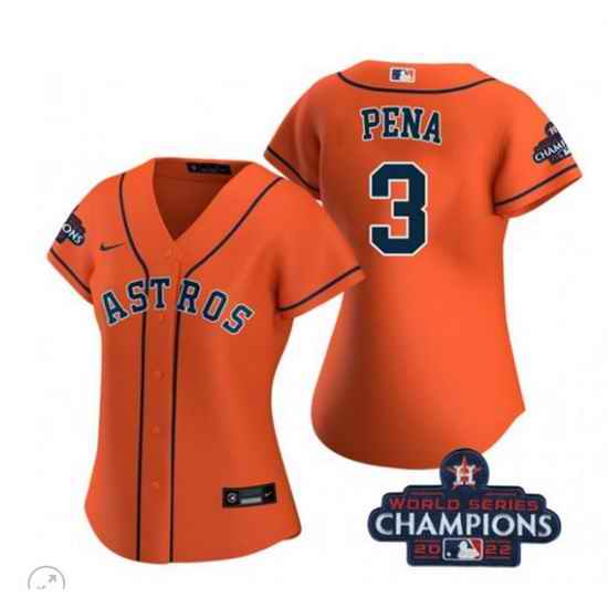 Women Houston Astros #3 Jeremy Pena Orange 2022 World Series Champions Stitched Baseball Jersey