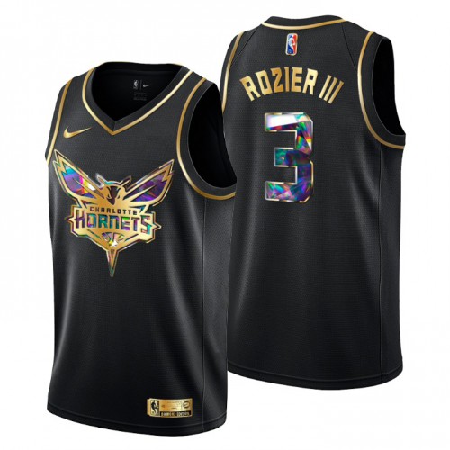 Charlotte Charlotte Hornets #3 Terry Rozier III Men’s Golden Edition Diamond Logo 2021/22 Swingman Jersey – Black Men’s->charlotte hornets->NBA Jersey
