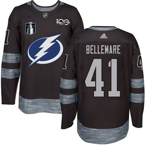 Adidas Tampa Bay Lightning #41 Pierre-Edouard Bellemare Black 2022 Stanley Cup Final Patch 100th Anniversary Stitched NHL Jersey Men’s