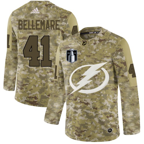 Adidas Tampa Bay Lightning #41 Pierre-Edouard Bellemare Camo 2022 Stanley Cup Final Patch Authentic Stitched NHL Jersey Men’s