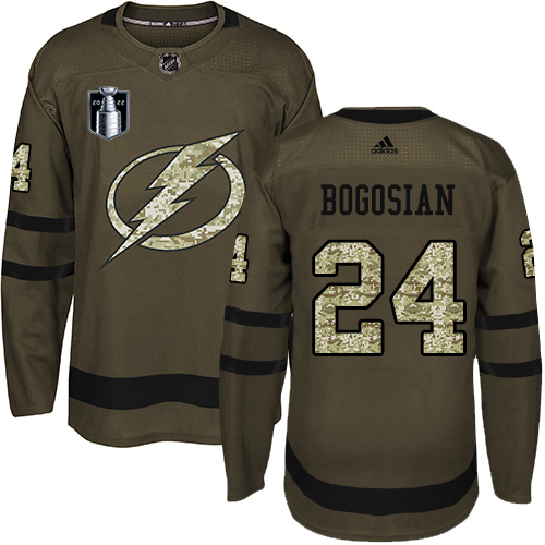 Adidas Tampa Bay Lightning #24 Zach Bogosian Green 2022 Stanley Cup Final Patch Salute to Service Stitched NHL Jersey Men’s
