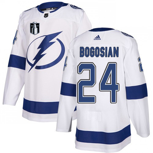 Adidas Tampa Bay Lightning #24 Zach Bogosian White 2022 Stanley Cup Final Patch Road Authentic NHL Stanley Cup Final Patch Jersey Men’s